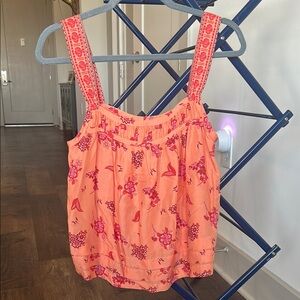 Anthropologie Orange Smocked Ruffle Tank Top